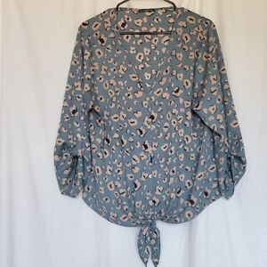 West Kei Blue Leopard Print Tie-Front Blouse